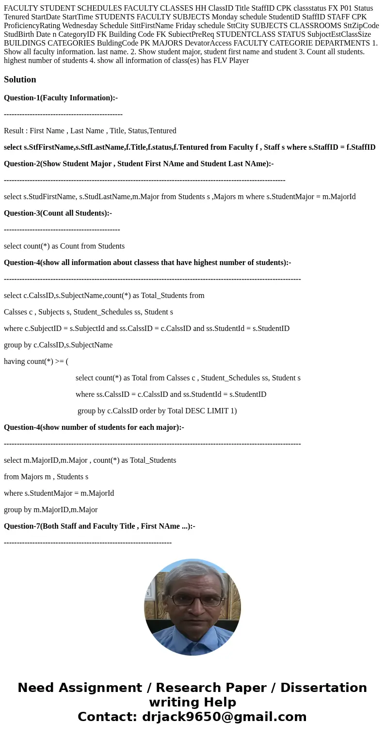  FACULTY STUDENT SCHEDULES FACULTY CLASSES HH ClassID Title StaffID CPK classstatus FX P01 Status Tenured StartDate StartTime STUDENTS FACULTY SUBJECTS Monday s