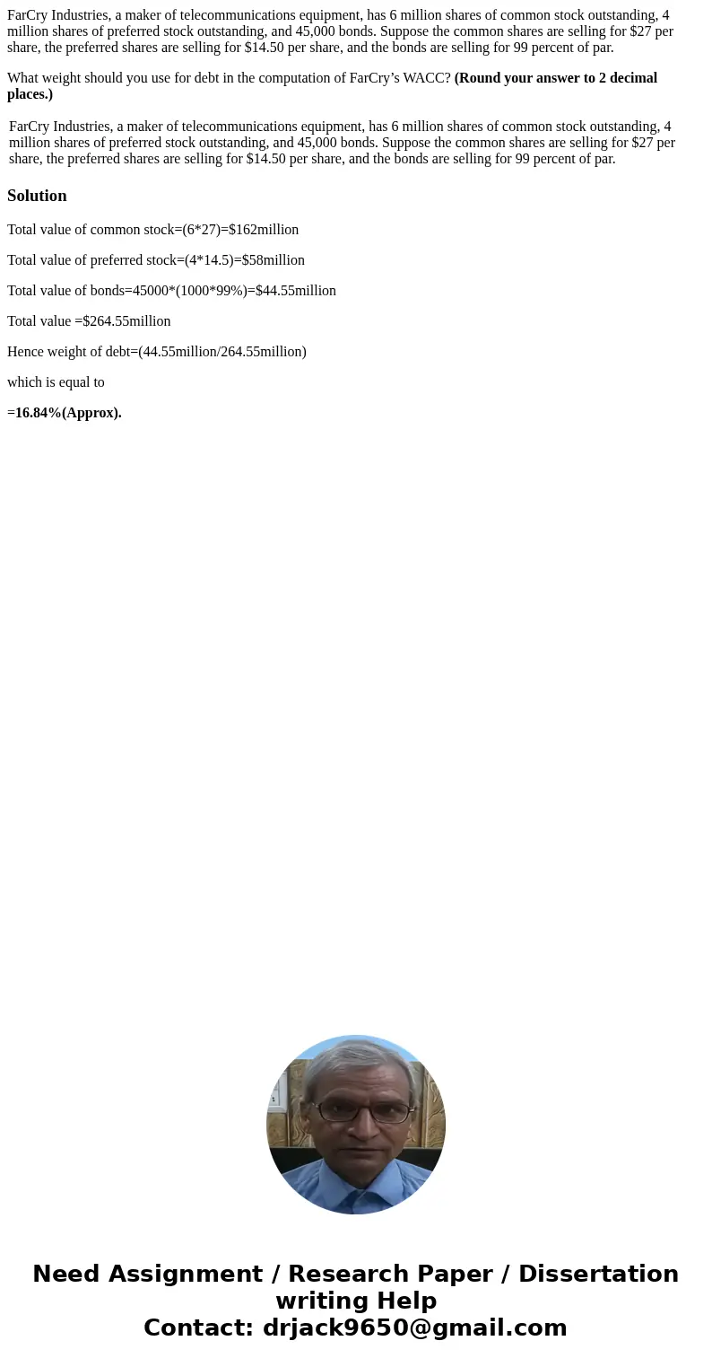 FarCry Industries, a maker of telecommunications equipment, has 6 million shares of common stock outstanding, 4 million shares of preferred stock outstanding, a FarCry Industries, a maker of telecommunications equipment, has 6 million shares of common stock outstanding, 4 million shares of preferred stock outstanding, a