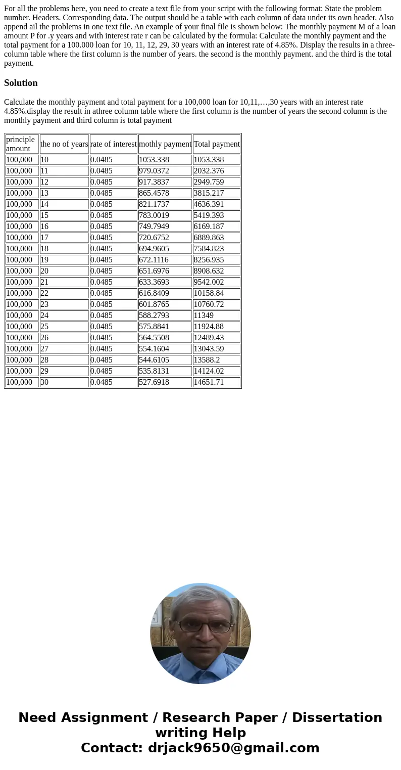 For all the problems here, you need to create a text file from your script with the following format: State the problem number. Headers. Corresponding data. Th  For all the problems here, you need to create a text file from your script with the following format: State the problem number. Headers. Corresponding data. Th