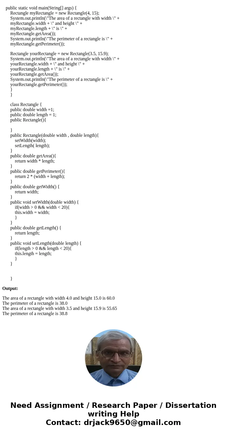 Help please ....... Java How to program Exercise 8.4 (Rectangle Class .Create a class Rectangle with attributes length and width, each of which defaults to 1. P Help please ....... Java How to program Exercise 8.4 (Rectangle Class .Create a class Rectangle with attributes length and width, each of which defaults to 1. P