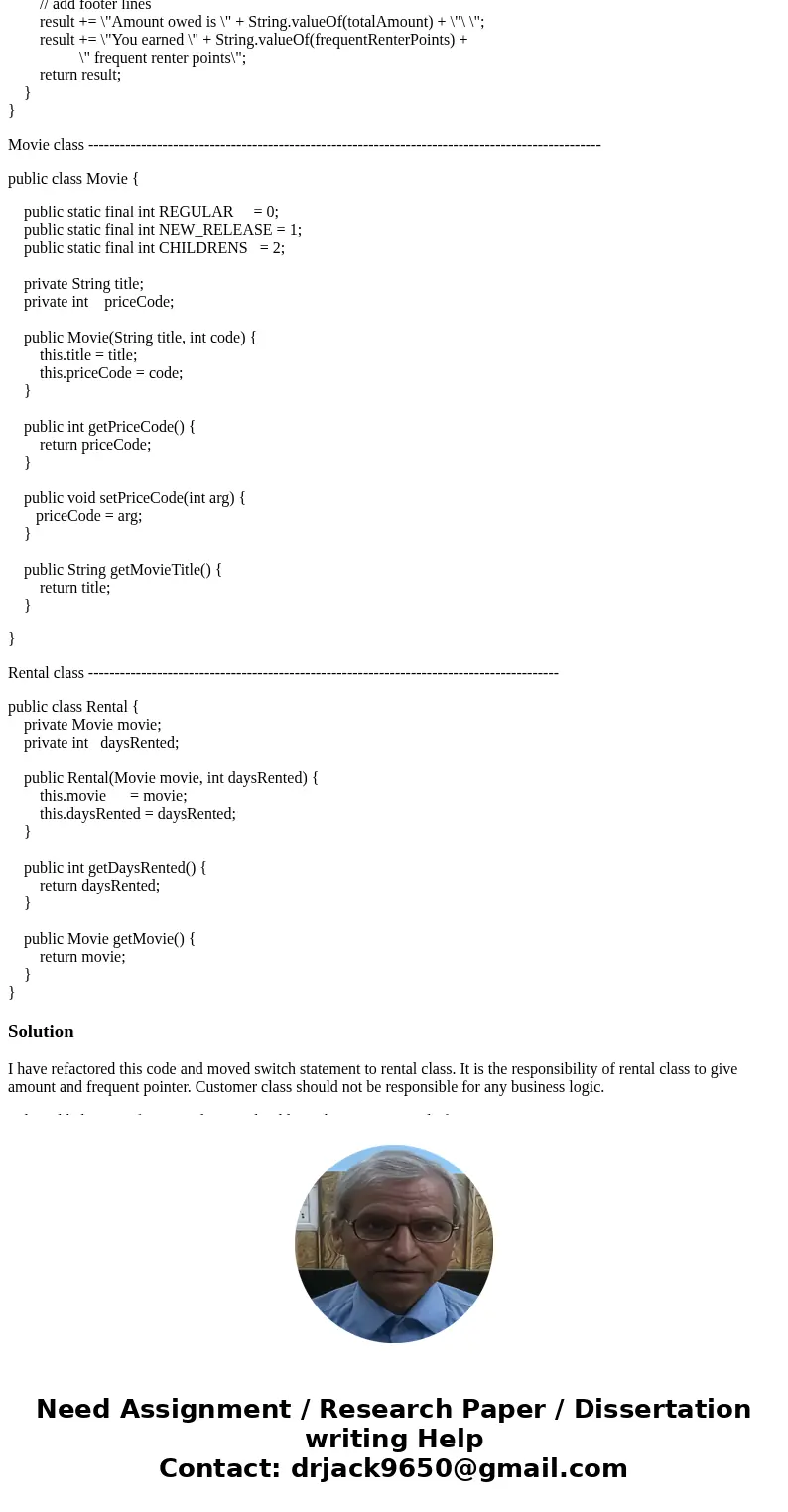 I have three java class and I need to determined a piece of the bed smelled code, also refactoring that resolves the smells. I know the bad smell in customer cl I have three java class and I need to determined a piece of the bed smelled code, also refactoring that resolves the smells. I know the bad smell in customer cl
