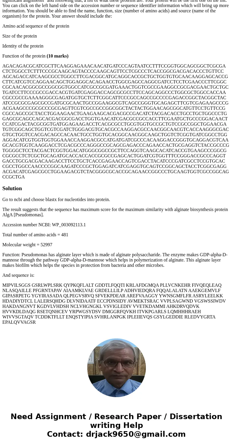 I need to know from which amino acid we start to copy the sequence and also size of the protein and its function! I know it is a mannose-1-phosphate guanylyltra I need to know from which amino acid we start to copy the sequence and also size of the protein and its function! I know it is a mannose-1-phosphate guanylyltra