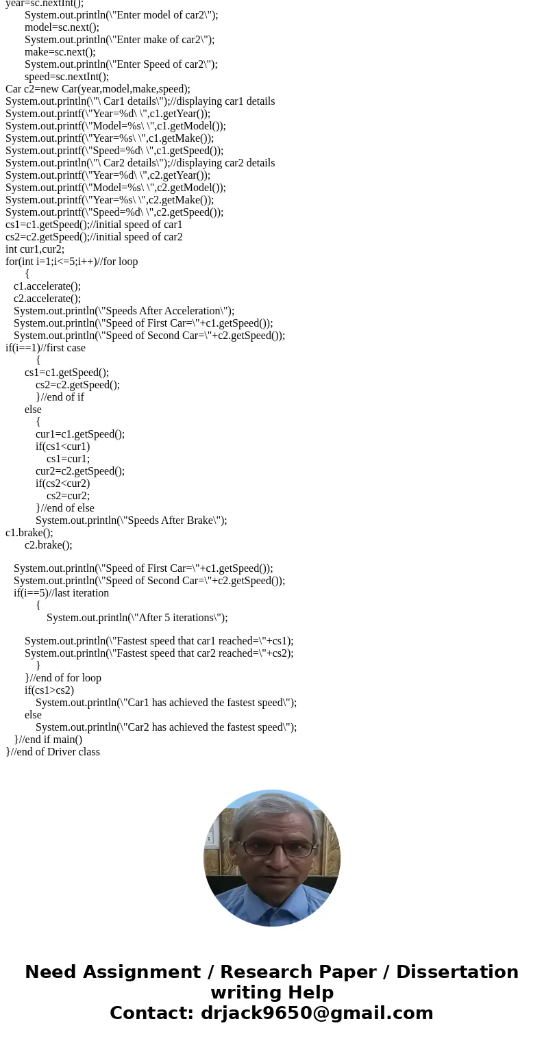 IN JAVA CODE IN JAVA CODE Programming Challenge : Car Race Simulator I) Write a class named Car that has the following fields (attributes): year (an int which h