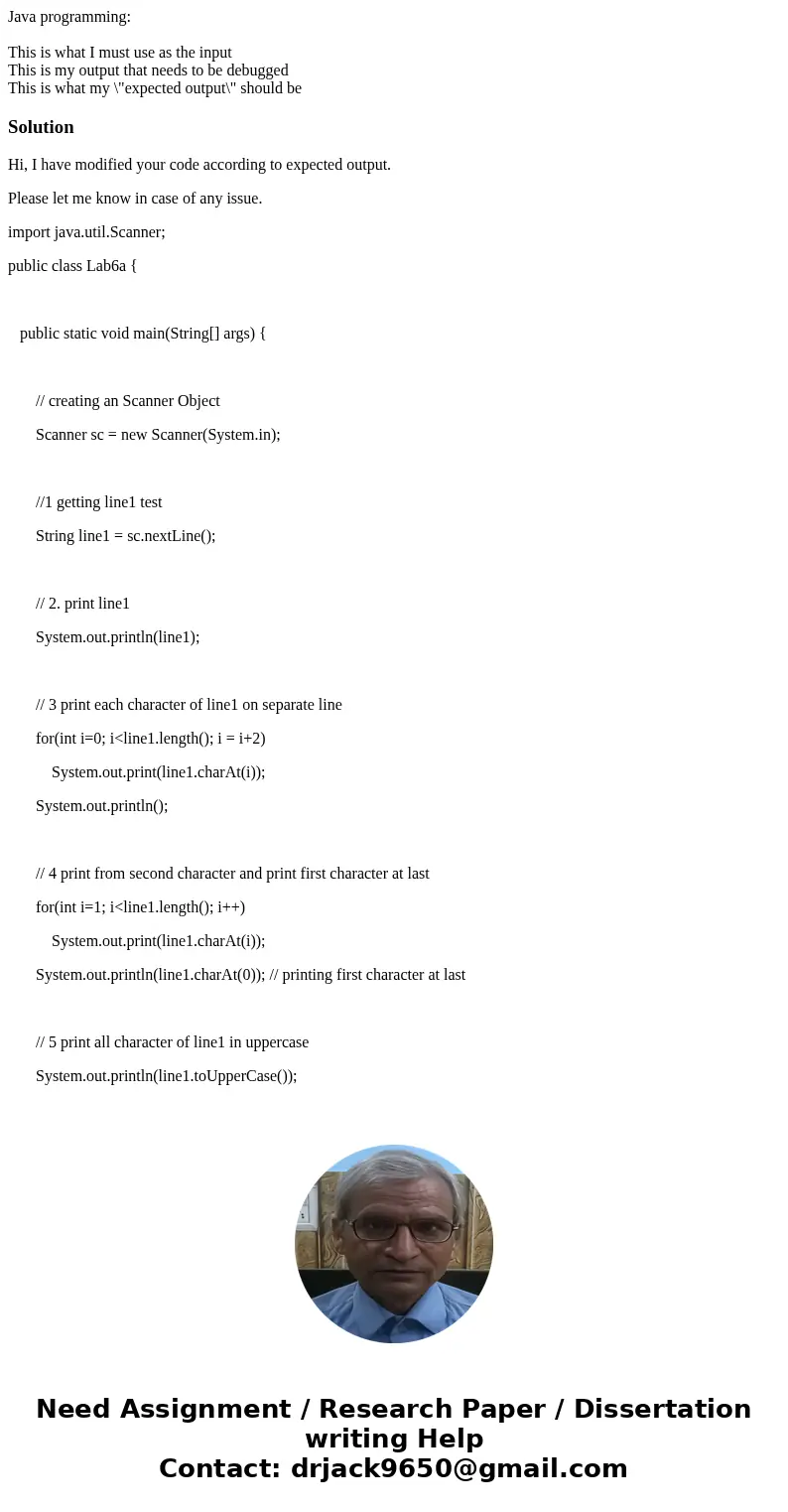 Java programming: This is what I must use as the input This is my output that needs to be debugged This is what my \