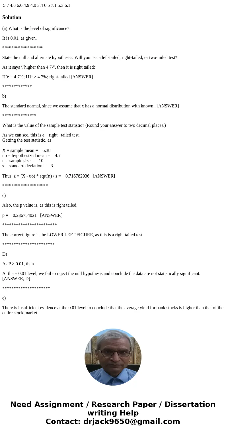 Let x be a random variable representing dividend yield of bank stocks. We may assume that x has a normal distribution with = 3.0%. A random sample of 10 bank st Let x be a random variable representing dividend yield of bank stocks. We may assume that x has a normal distribution with = 3.0%. A random sample of 10 bank st