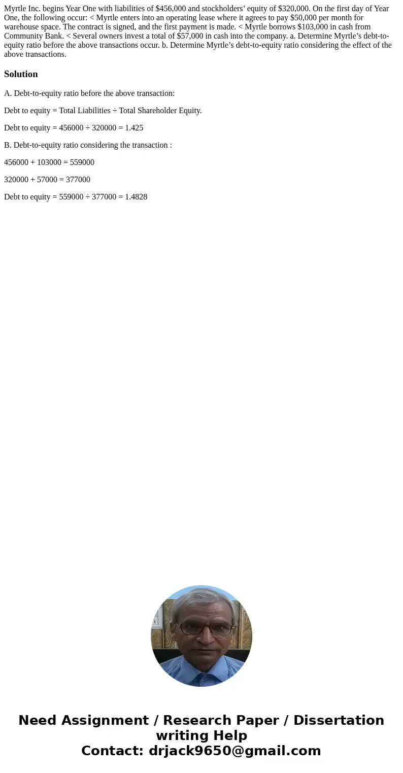Myrtle Inc. begins Year One with liabilities of $456,000 and stockholders’ equity of $320,000. On the first day of Year One, the following occur: < Myrtle en Myrtle Inc. begins Year One with liabilities of $456,000 and stockholders’ equity of $320,000. On the first day of Year One, the following occur: < Myrtle en