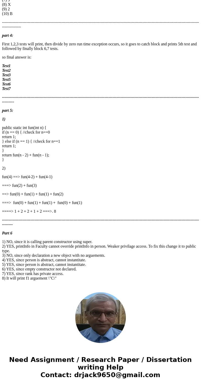  Part 3(10points, 1pt/ea) Inheritance. write the output in the corresponding space class Test{ public static void main(stringl] args) Bird b new Bird() Dog d ne