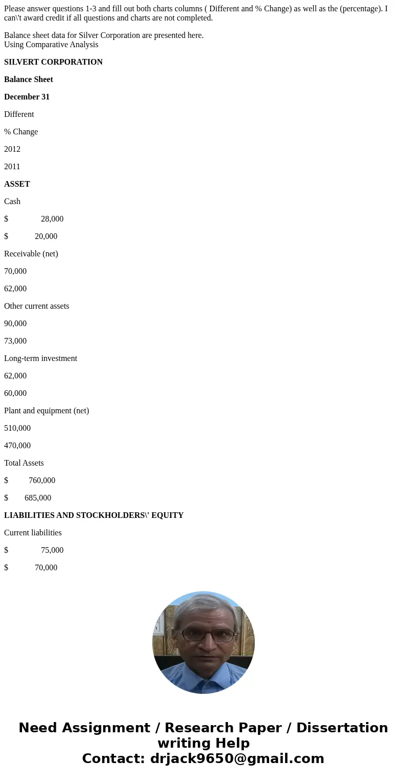 Please answer questions 1-3 and fill out both charts columns ( Different and % Change) as well as the (percentage). I can\'t award credit if all questions and c