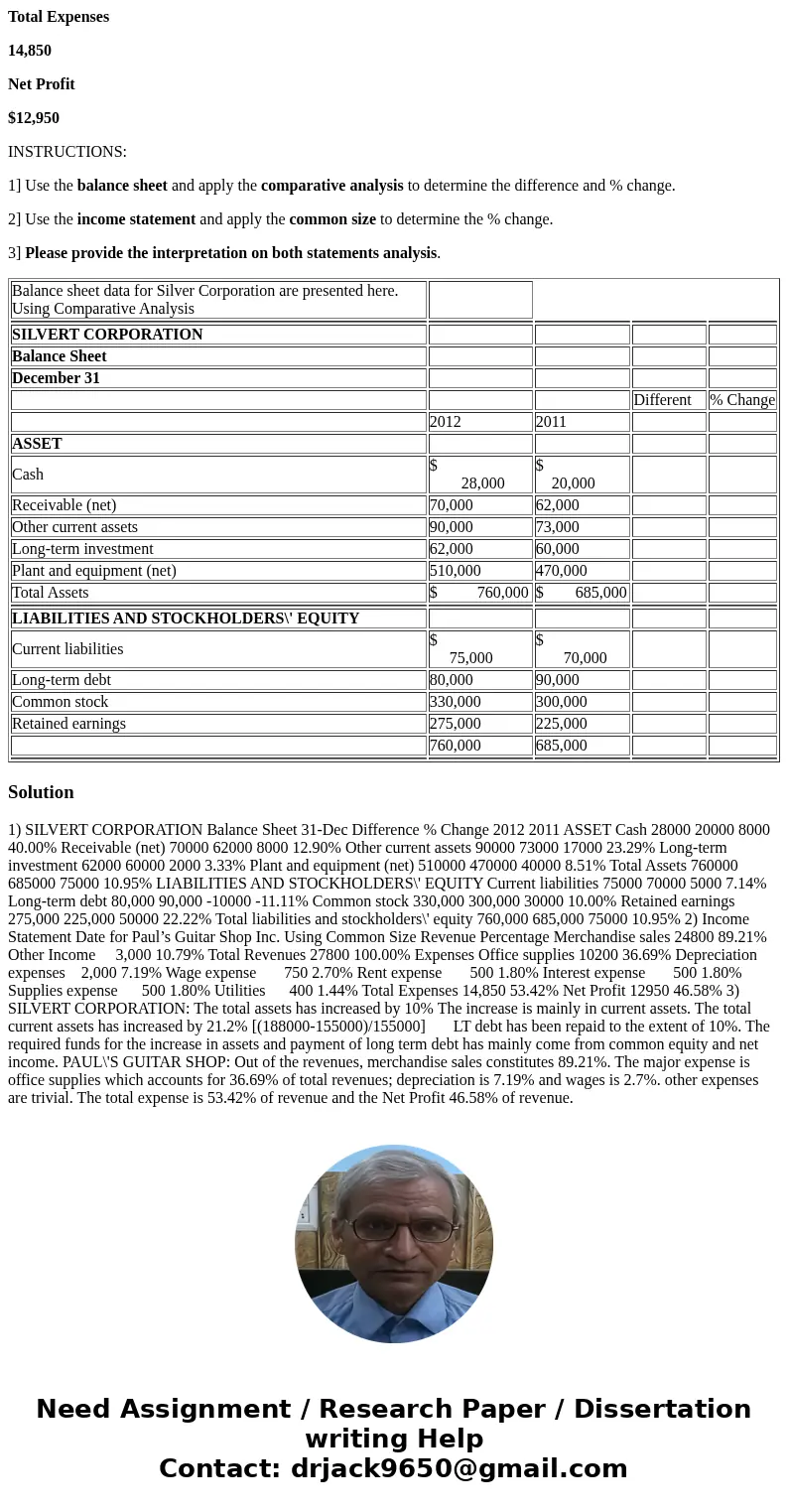 Please answer questions 1-3 and fill out both charts columns ( Different and % Change) as well as the (percentage). I can\'t award credit if all questions and c