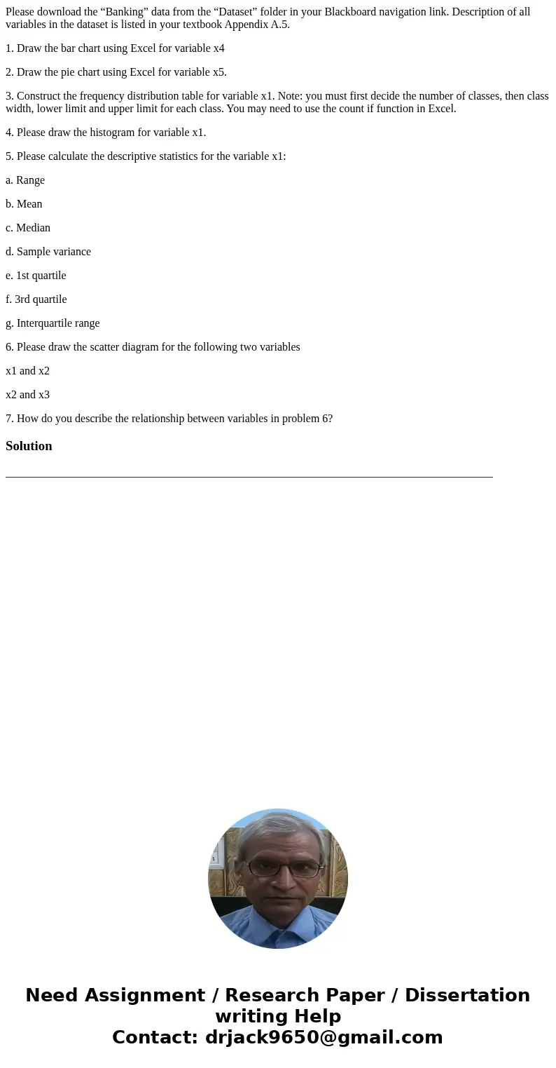 Please download the “Banking” data from the “Dataset” folder in your Blackboard navigation link. Description of all variables in the dataset is listed in your t