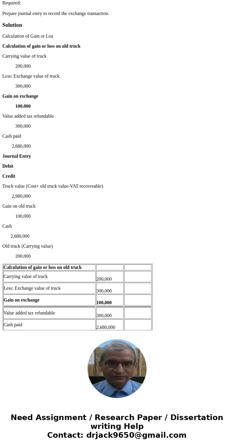  Problem 33-11 Yellow Company acquired a delivery truck, making payment of $2,680,000, the payment being analyzed as follows: Price of truck 2,500,000 Charge of
