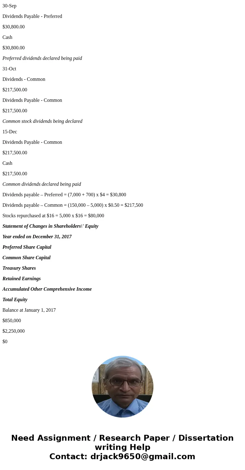  Question 3: (24 markS) Westcock Shipbuilding Ltd. has a December 31 year end. On January 1, 2017, the company had the following shareholder\'s equity accounts 