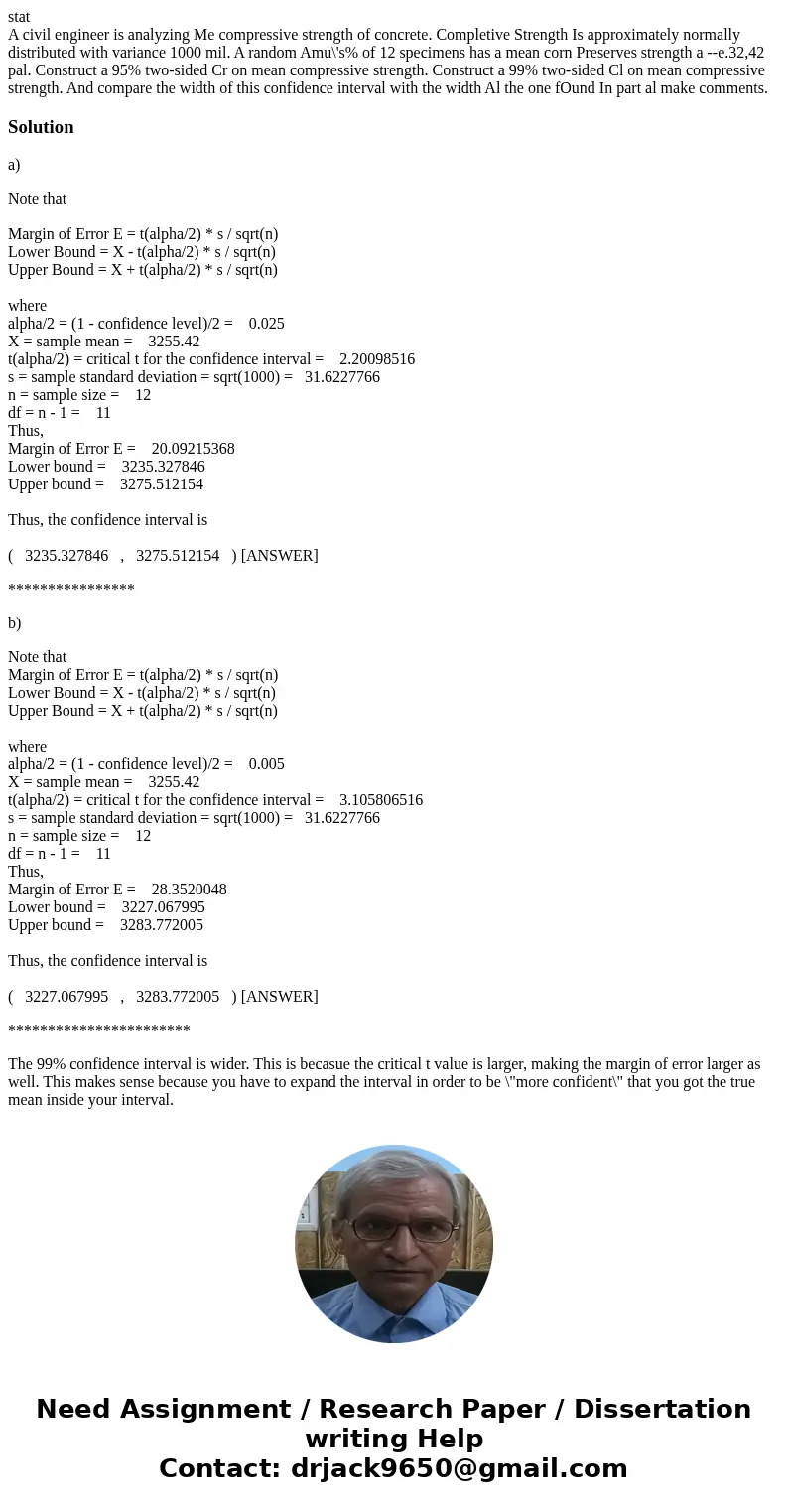 stat A civil engineer is analyzing Me compressive strength of concrete. Completive Strength Is approximately normally distributed with variance 1000 mil. A rand
