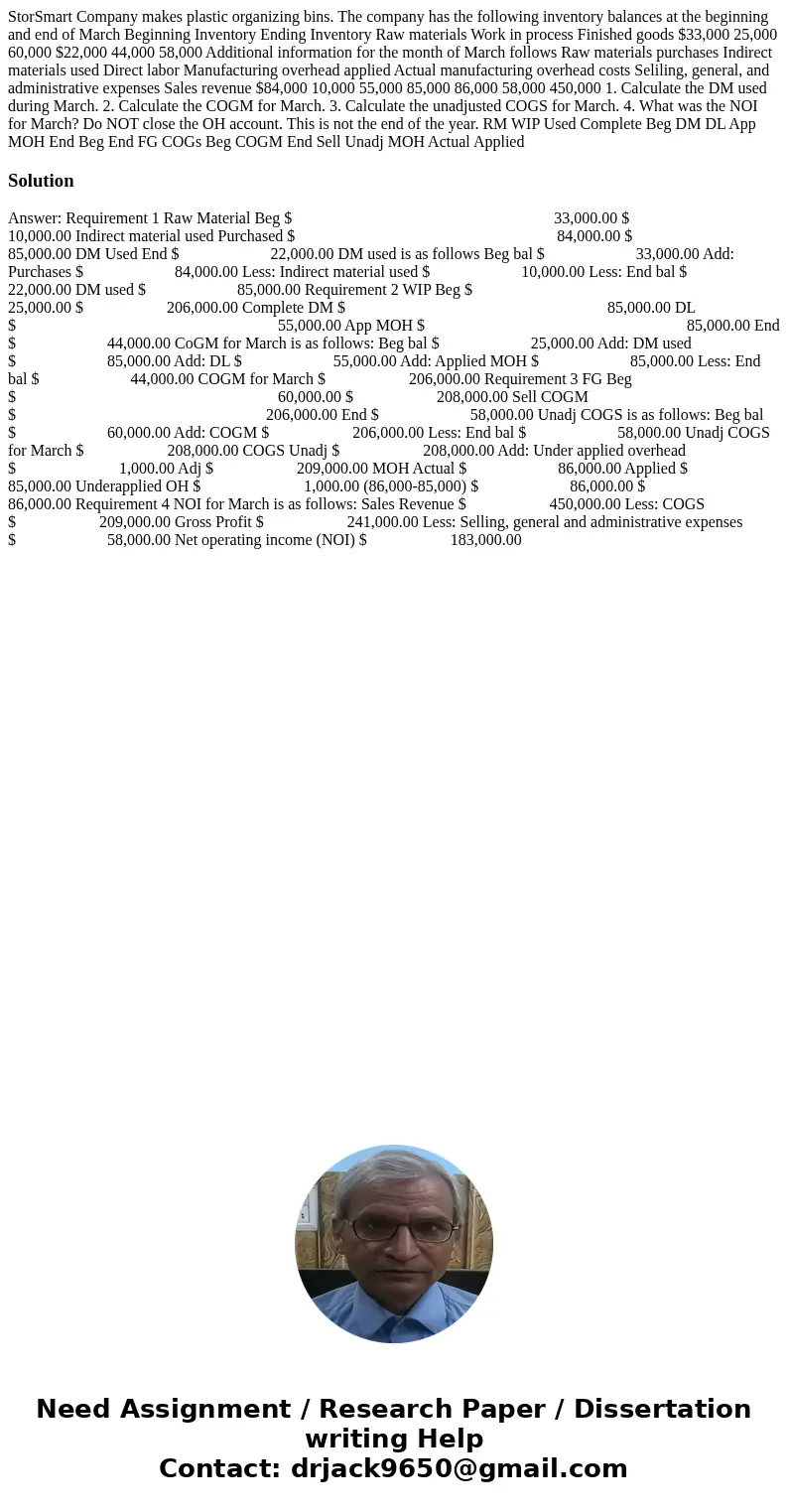 StorSmart Company makes plastic organizing bins. The company has the following inventory balances at the beginning and end of March Beginning Inventory Ending   StorSmart Company makes plastic organizing bins. The company has the following inventory balances at the beginning and end of March Beginning Inventory Ending