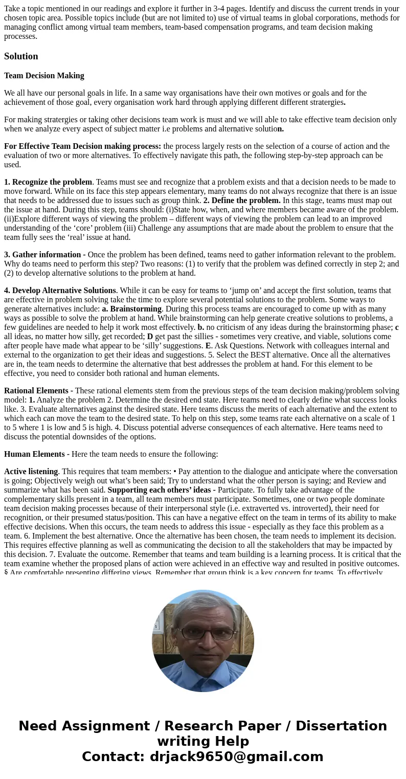 Take a topic mentioned in our readings and explore it further in 3-4 pages. Identify and discuss the current trends in your chosen topic area. Possible topics i
