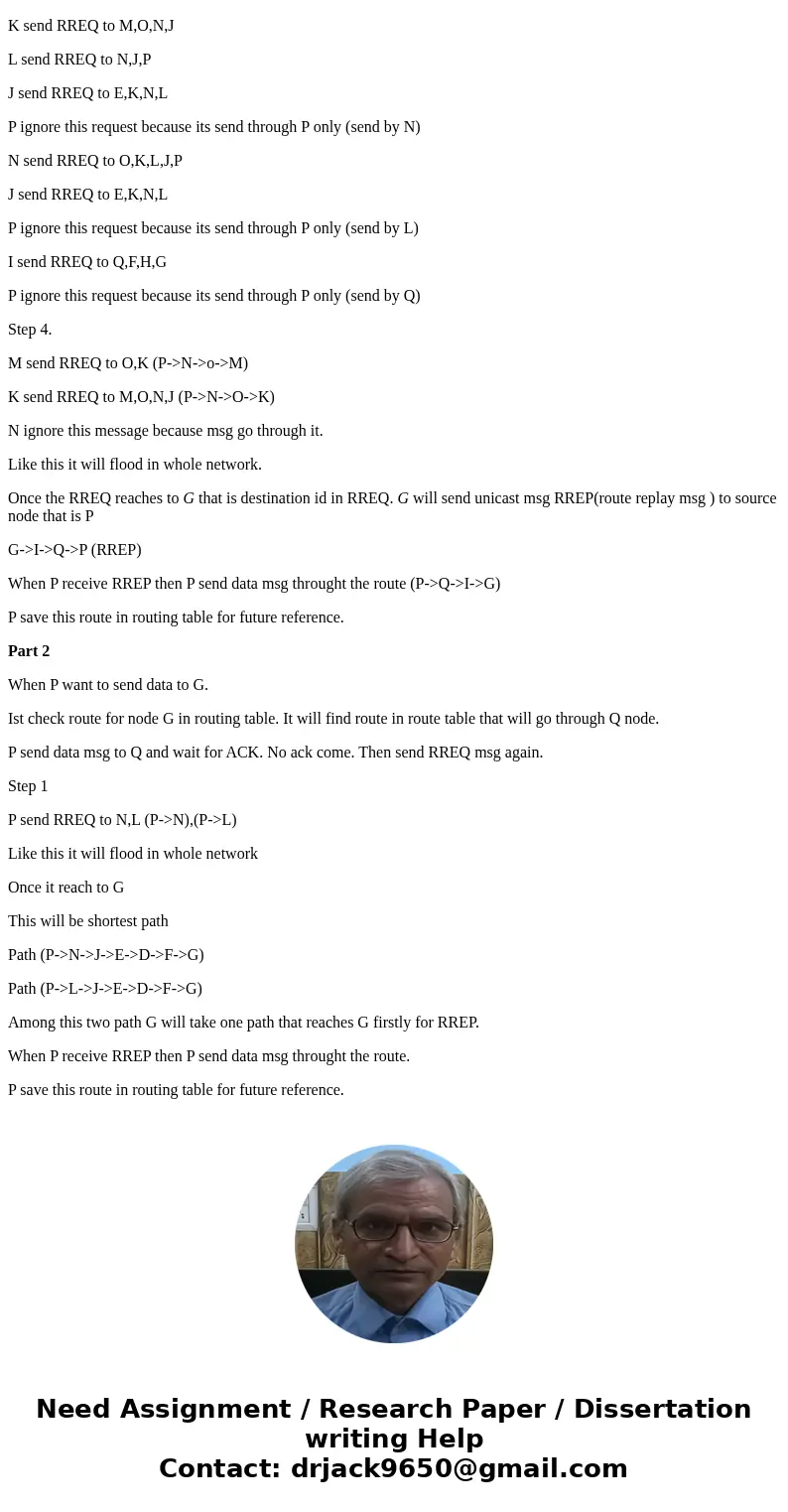 The Ad Hoc network shown below (including node Q) is currently operating. The network is running the AODV routing protocol. Show the steps required to route a   The Ad Hoc network shown below (including node Q) is currently operating. The network is running the AODV routing protocol. Show the steps required to route a