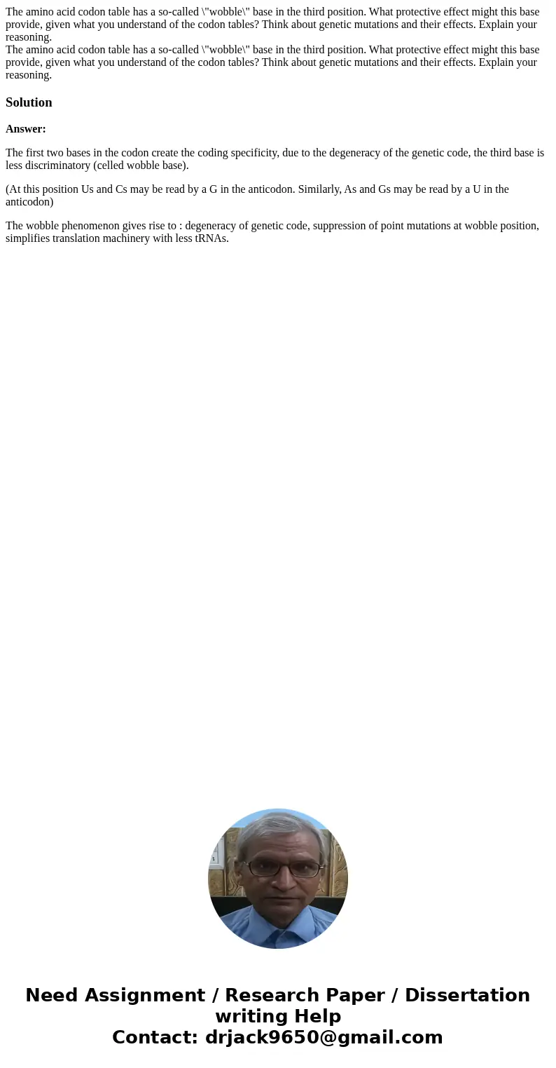 The amino acid codon table has a so-called \