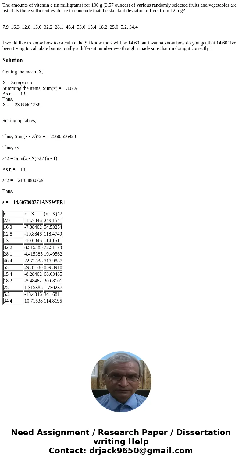 The amounts of vitamin c (in milligrams) for 100 g (3.57 ounces) of various randomly selected fruits and vegetables are listed. Is there sufficient evidence to  The amounts of vitamin c (in milligrams) for 100 g (3.57 ounces) of various randomly selected fruits and vegetables are listed. Is there sufficient evidence to