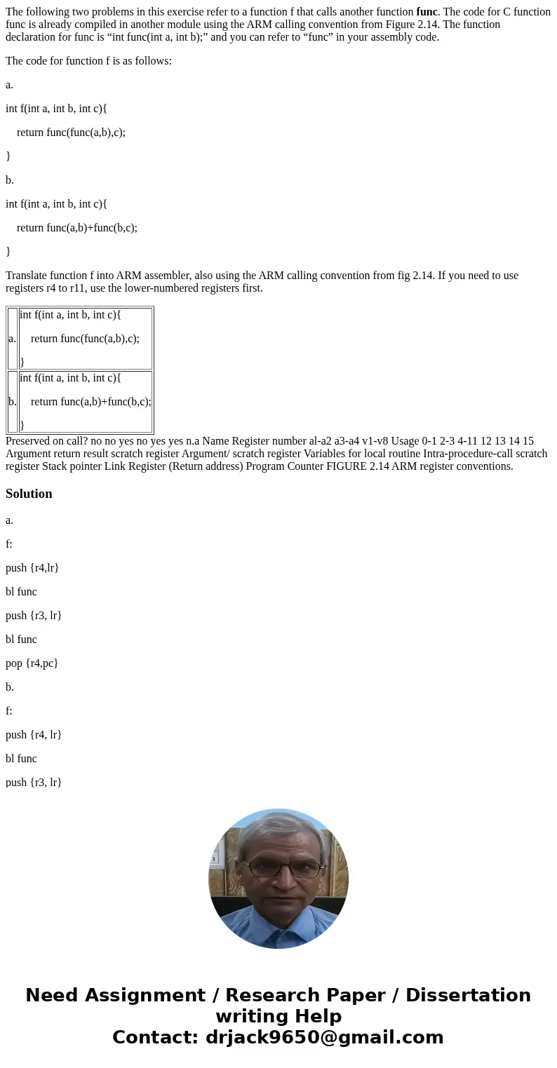The following two problems in this exercise refer to a function f that calls another function func. The code for C function func is already compiled in another 