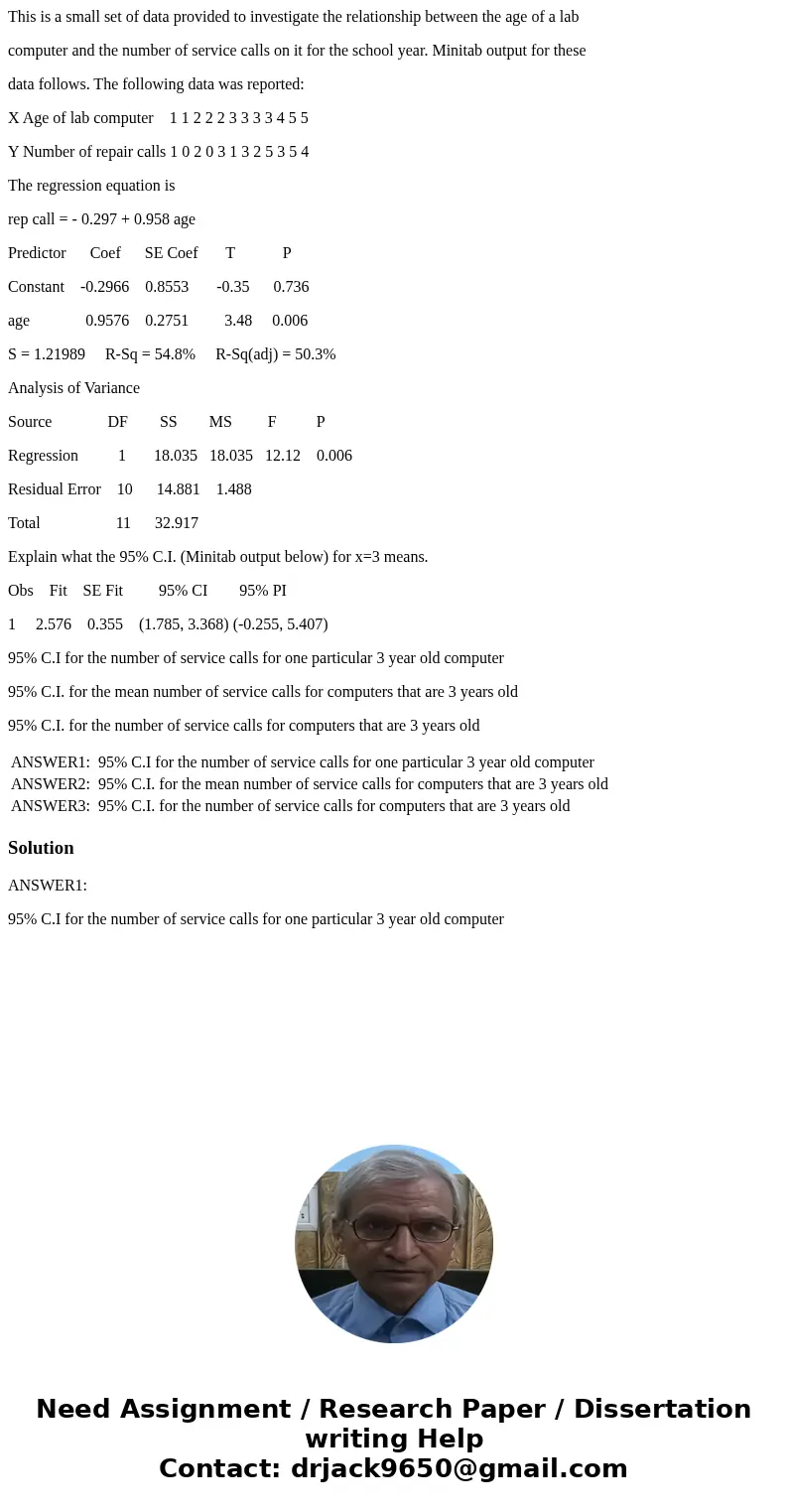 This is a small set of data provided to investigate the relationship between the age of a lab computer and the number of service calls on it for the school year This is a small set of data provided to investigate the relationship between the age of a lab computer and the number of service calls on it for the school year