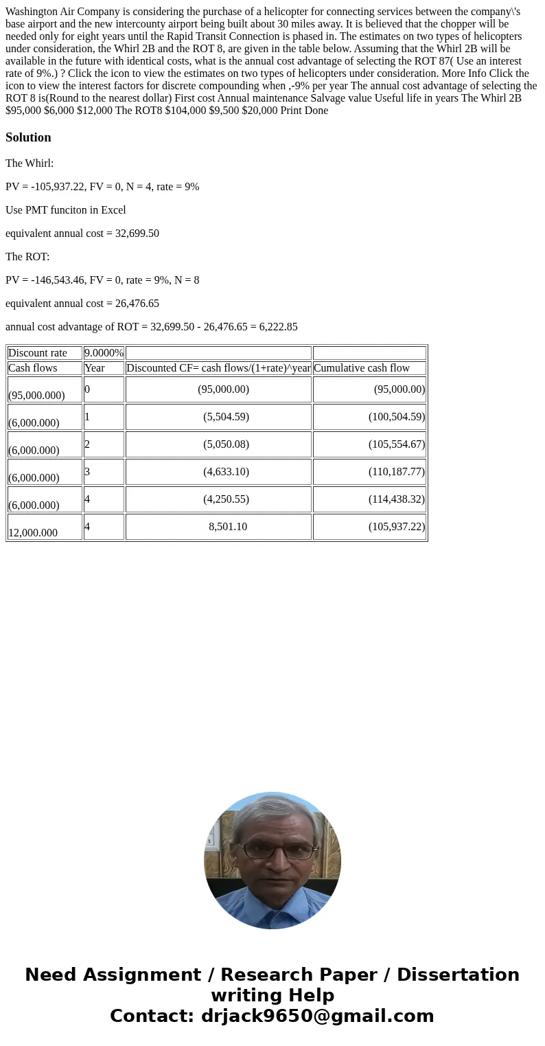 Washington Air Company is considering the purchase of a helicopter for connecting services between the company\'s base airport and the new intercounty airport Washington Air Company is considering the purchase of a helicopter for connecting services between the company\'s base airport and the new intercounty airport