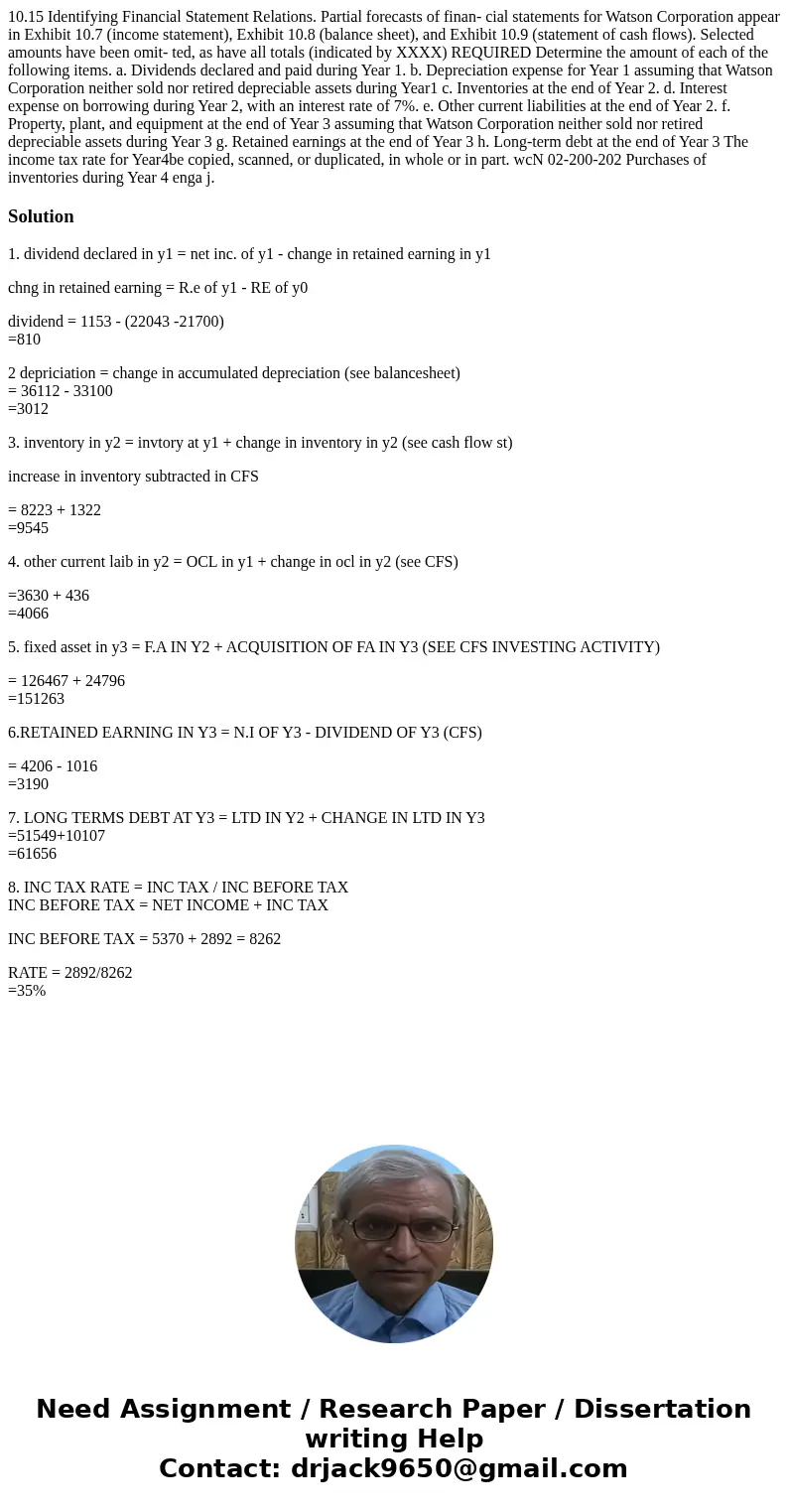  10.15 Identifying Financial Statement Relations. Partial forecasts of finan- cial statements for Watson Corporation appear in Exhibit 10.7 (income statement), 