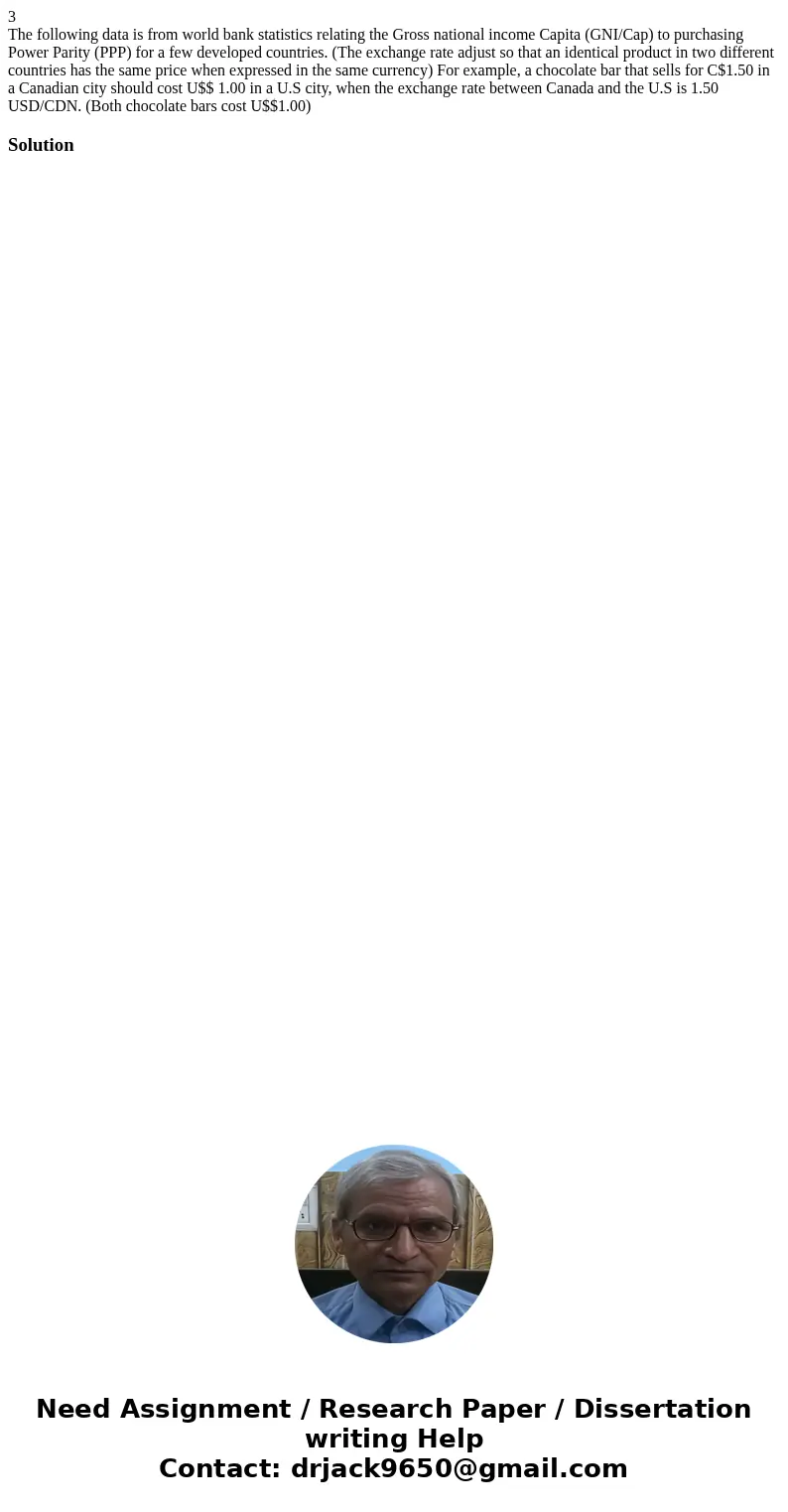 3 The following data is from world bank statistics relating the Gross national income Capita (GNI/Cap) to purchasing Power Parity (PPP) for a few developed coun