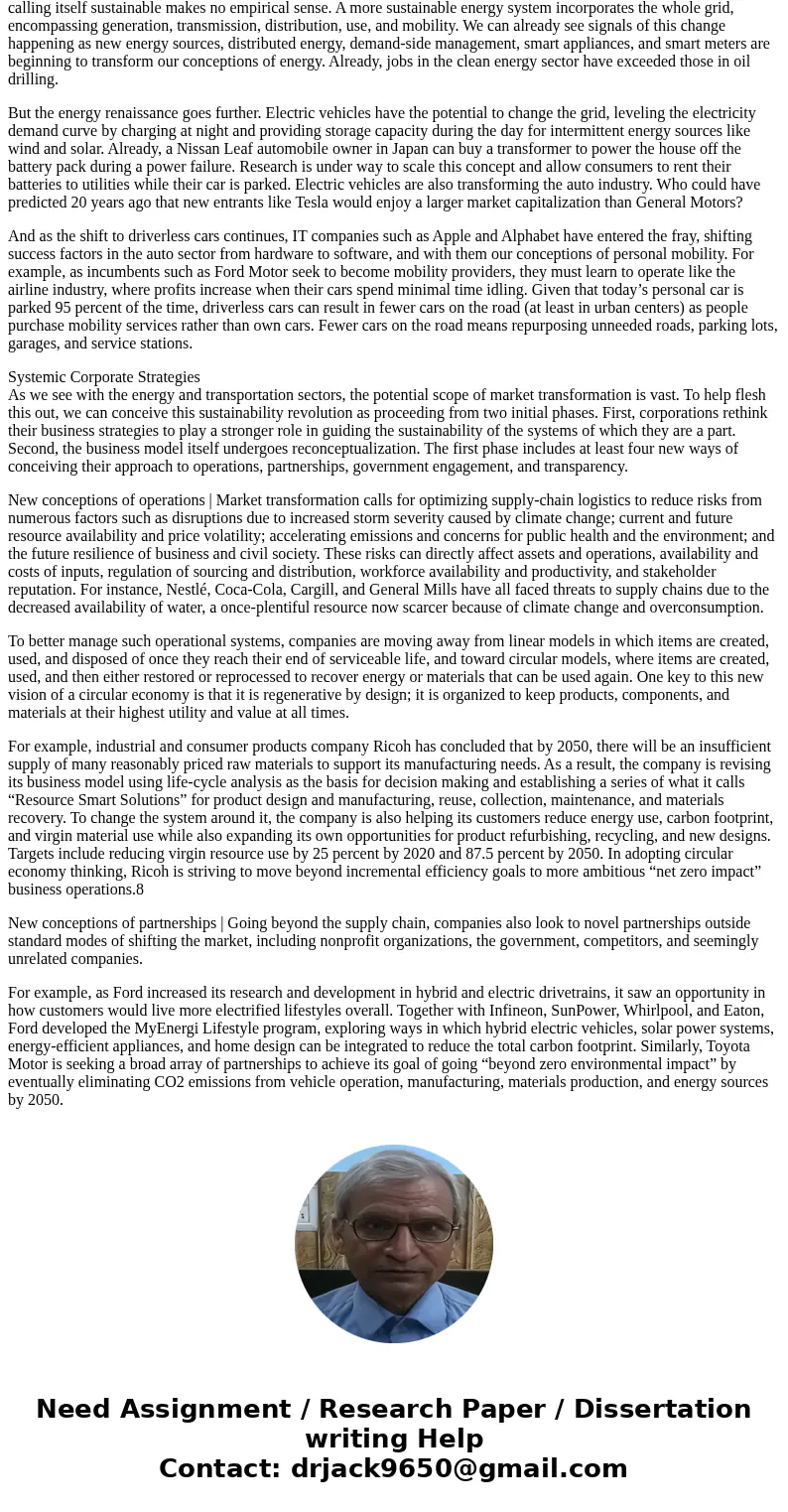 8. Upon reviewing former CEO Jeff Swartz’s final blog post, do you agree or disagree with his finding that the business world has shifted to sustainability Solu