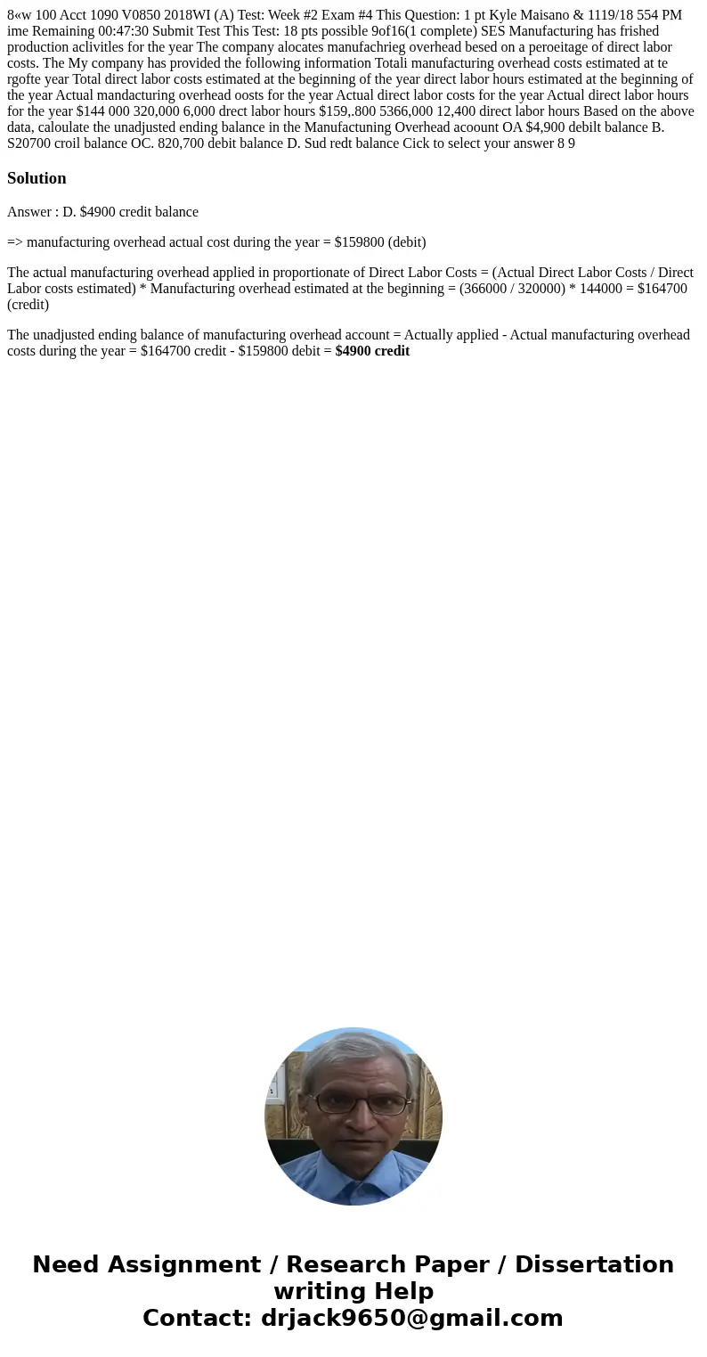 8«w 100 Acct 1090 V0850 2018WI (A) Test: Week #2 Exam #4 This Question: 1 pt Kyle Maisano & 1119/18 554 PM ime Remaining 00:47:30 Submit Test This Test: 18  8«w 100 Acct 1090 V0850 2018WI (A) Test: Week #2 Exam #4 This Question: 1 pt Kyle Maisano & 1119/18 554 PM ime Remaining 00:47:30 Submit Test This Test: 18