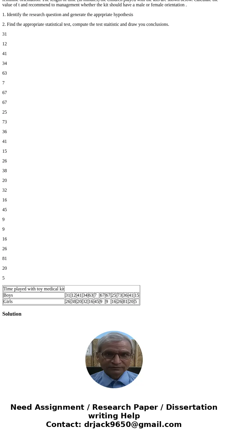 A child psychologist observed 8-year-old children behind a one-way mirror to determine how long they would play with a toy medical kit. The company that designe