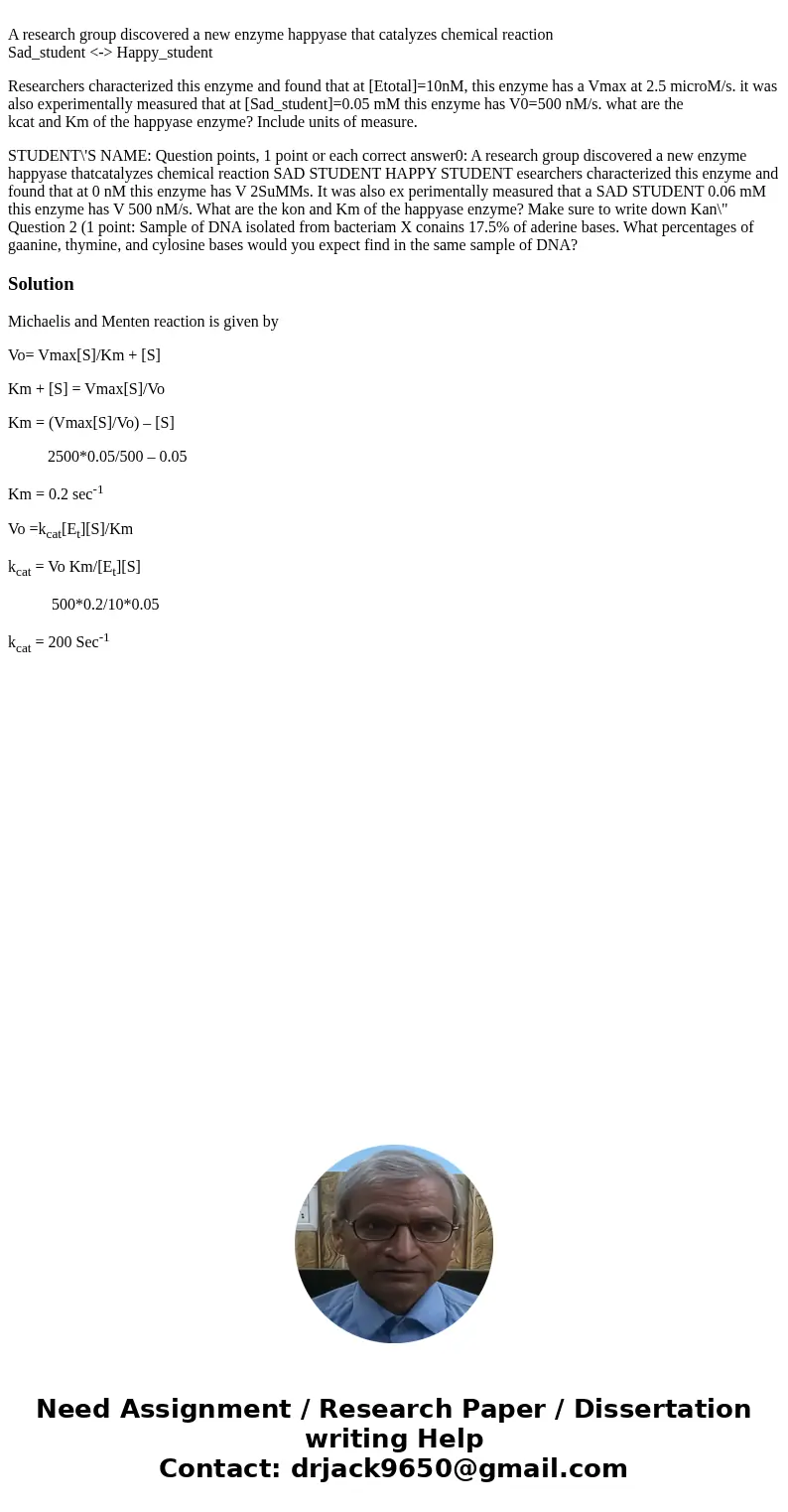 A research group discovered a new enzyme happyase that catalyzes chemical reaction Sad_student <-> Happy_student Researchers characterized this enzyme an  A research group discovered a new enzyme happyase that catalyzes chemical reaction Sad_student <-> Happy_student Researchers characterized this enzyme an