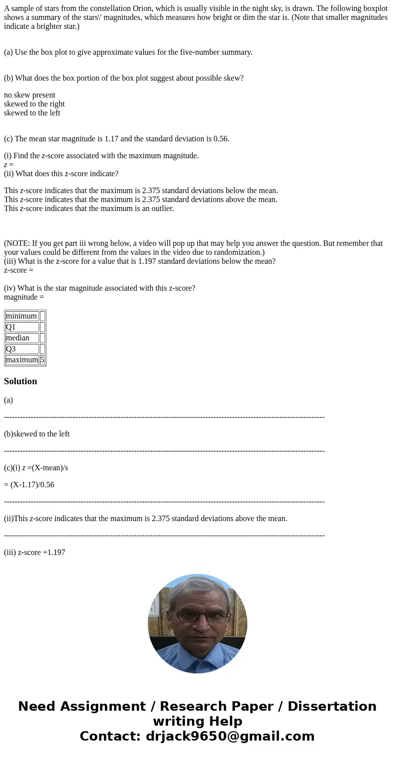 A sample of stars from the constellation Orion, which is usually visible in the night sky, is drawn. The following boxplot shows a summary of the stars\' magnit A sample of stars from the constellation Orion, which is usually visible in the night sky, is drawn. The following boxplot shows a summary of the stars\' magnit