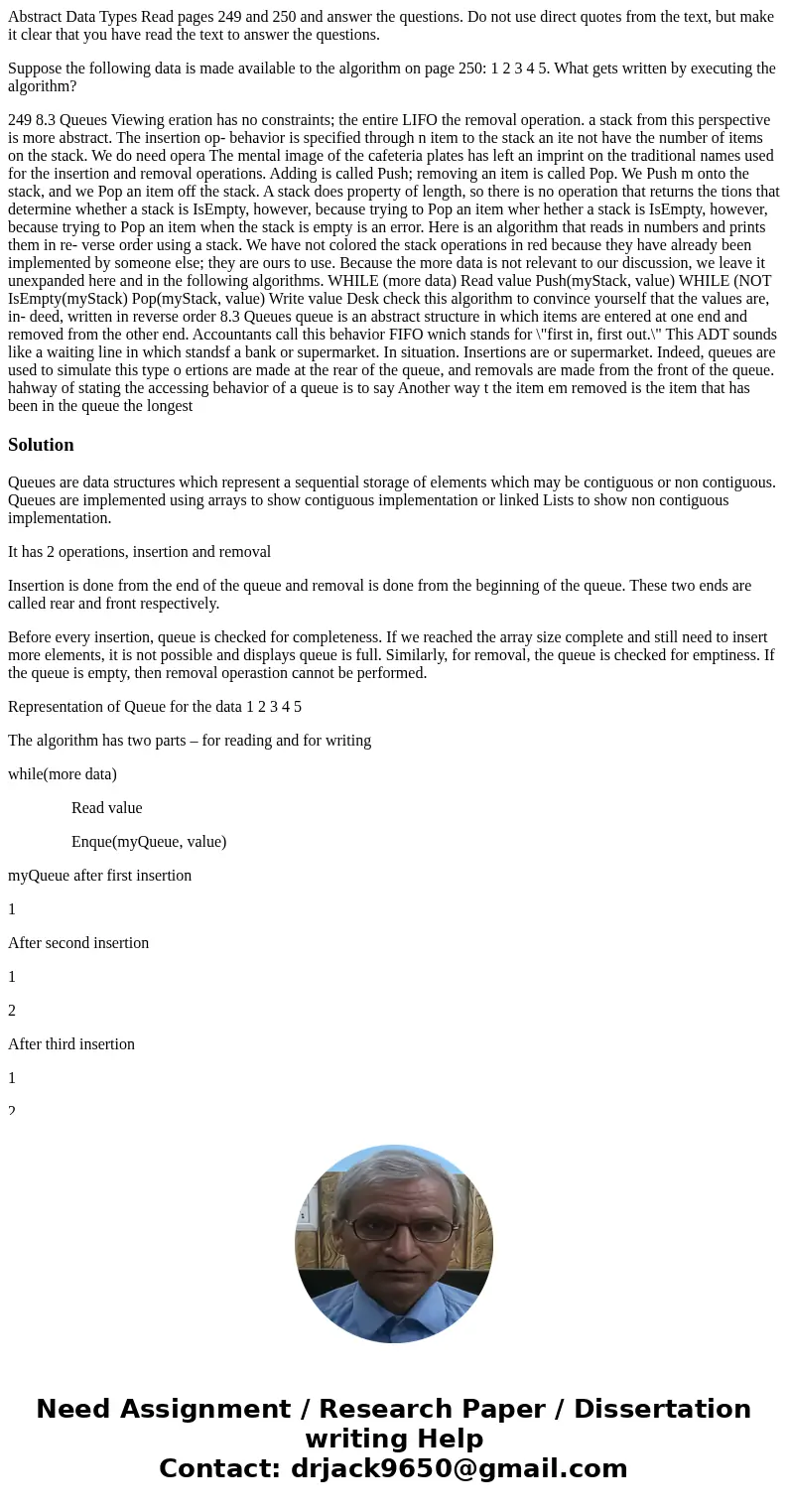 Abstract Data Types Read pages 249 and 250 and answer the questions. Do not use direct quotes from the text, but make it clear that you have read the text to an Abstract Data Types Read pages 249 and 250 and answer the questions. Do not use direct quotes from the text, but make it clear that you have read the text to an