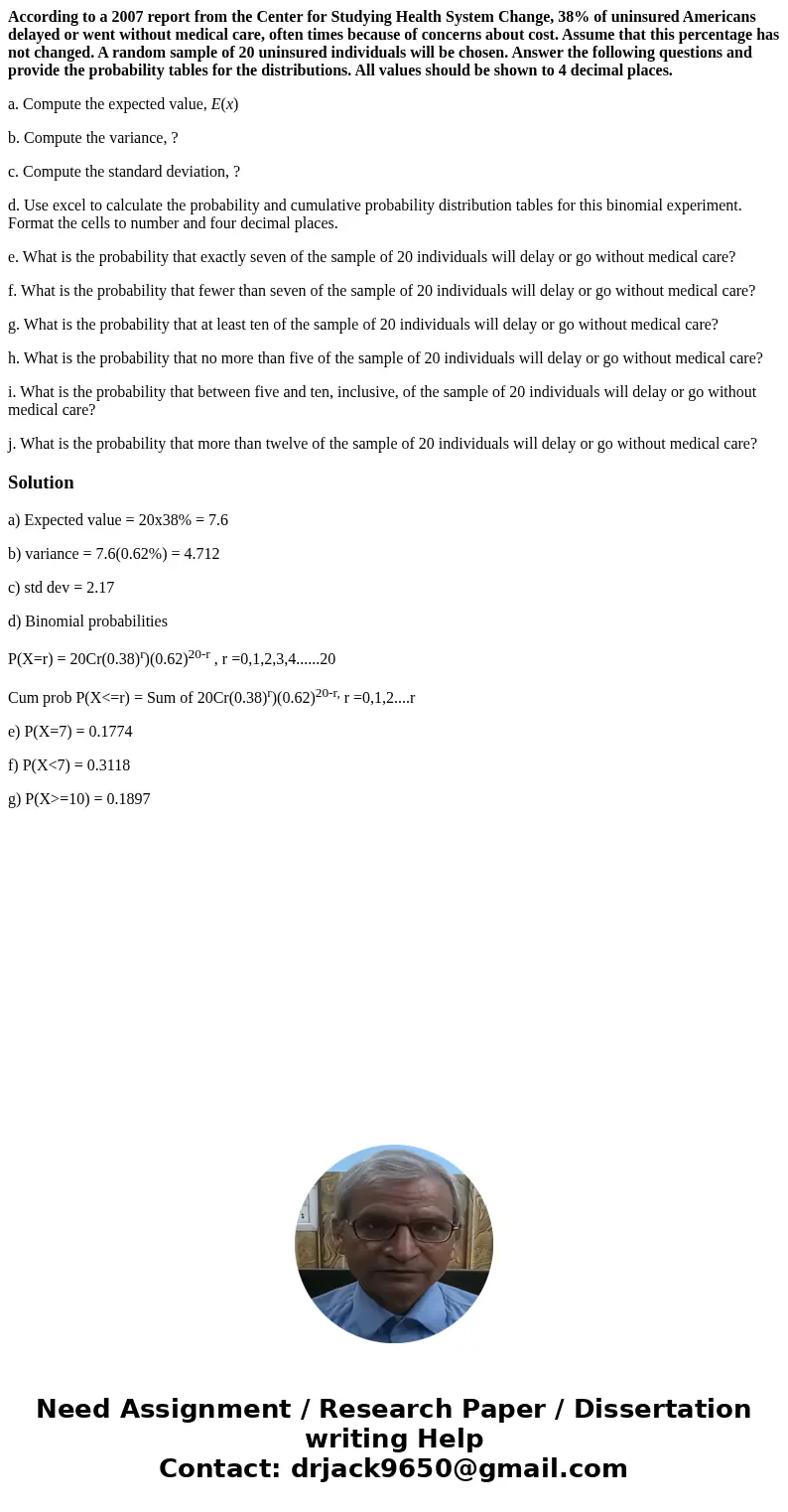 According to a 2007 report from the Center for Studying Health System Change, 38% of uninsured Americans delayed or went without medical care, often times becau