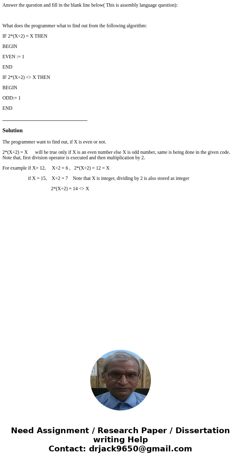 Answer the question and fill in the blank line below( This is assembly language question): What does the programmer what to find out from the following algorith Answer the question and fill in the blank line below( This is assembly language question): What does the programmer what to find out from the following algorith