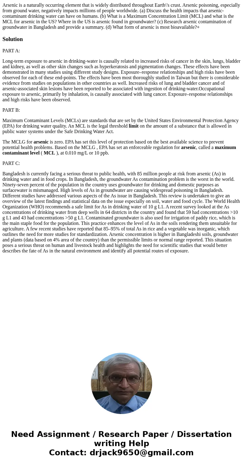 Arsenic is a naturally occurring element that is widely distributed throughout Earth\'s crust. Arsenic poisoning, especially from ground water, negatively impa  Arsenic is a naturally occurring element that is widely distributed throughout Earth\'s crust. Arsenic poisoning, especially from ground water, negatively impa