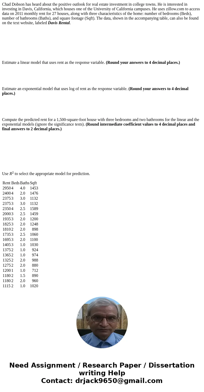Chad Dobson has heard about the positive outlook for real estate investment in college towns. He is interested in investing in Davis, California, which houses o