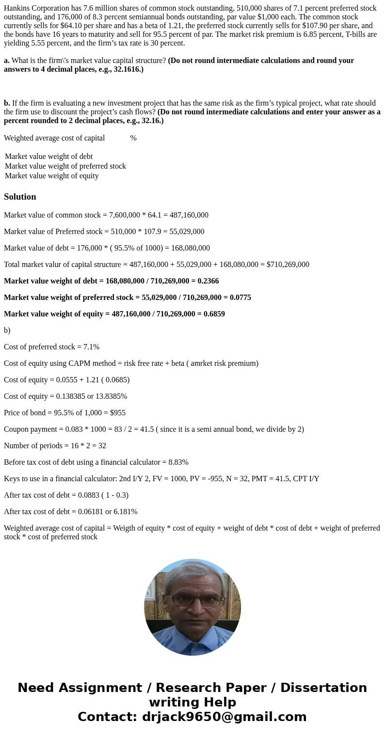 Hankins Corporation has 7.6 million shares of common stock outstanding, 510,000 shares of 7.1 percent preferred stock outstanding, and 176,000 of 8.3 percent se