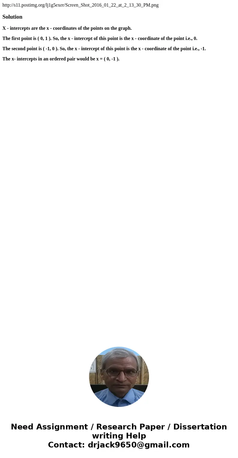 http://s11.postimg.org/lj1g5exer/Screen_Shot_2016_01_22_at_2_13_30_PM.pngSolutionX - intercepts are the x - coordinates of the points on the graph. The first p  http://s11.postimg.org/lj1g5exer/Screen_Shot_2016_01_22_at_2_13_30_PM.pngSolutionX - intercepts are the x - coordinates of the points on the graph. The first p