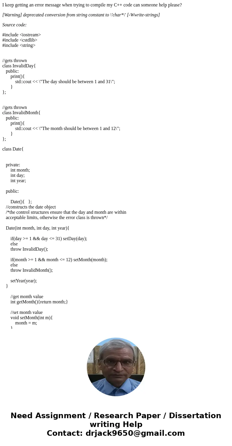 I keep getting an error message when trying to compile my C++ code can someone help please? [Warning] deprecated conversion from string constant to \'char*\' [-