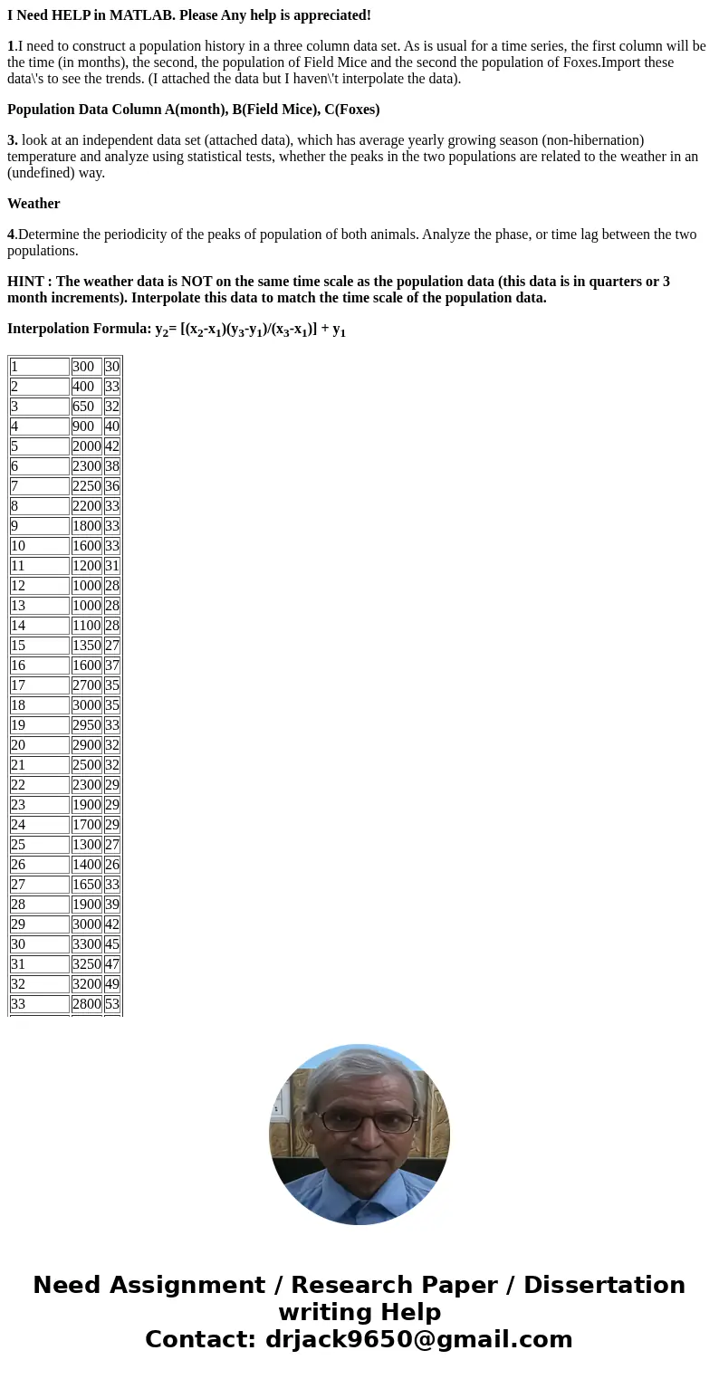 I Need HELP in MATLAB. Please Any help is appreciated! 1.I need to construct a population history in a three column data set. As is usual for a time series, the I Need HELP in MATLAB. Please Any help is appreciated! 1.I need to construct a population history in a three column data set. As is usual for a time series, the