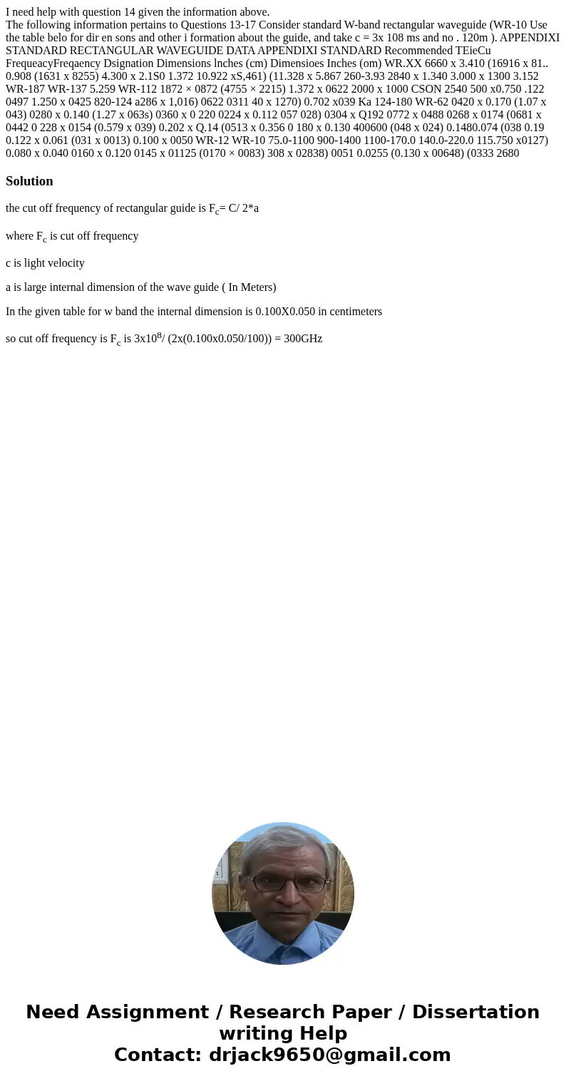 I need help with question 14 given the information above. The following information pertains to Questions 13-17 Consider standard W-band rectangular waveguide ( I need help with question 14 given the information above. The following information pertains to Questions 13-17 Consider standard W-band rectangular waveguide (
