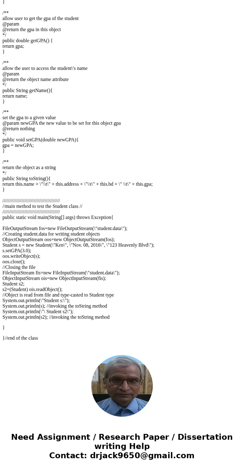 /** Illustration of class design - will talk about documenting a class Activity: extend the main method to: 1. store the data of the Student object s onto file 