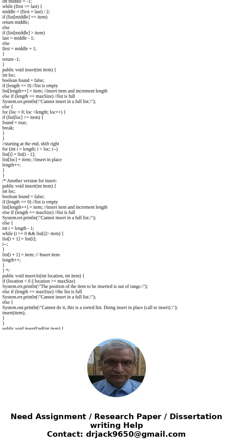 JAVA LAB #8 - ARRAY BASED LISTS The next exercise is based on this implemetation for an UnorderedArrayList of integers: //Interface: ArrayListADT //works for in