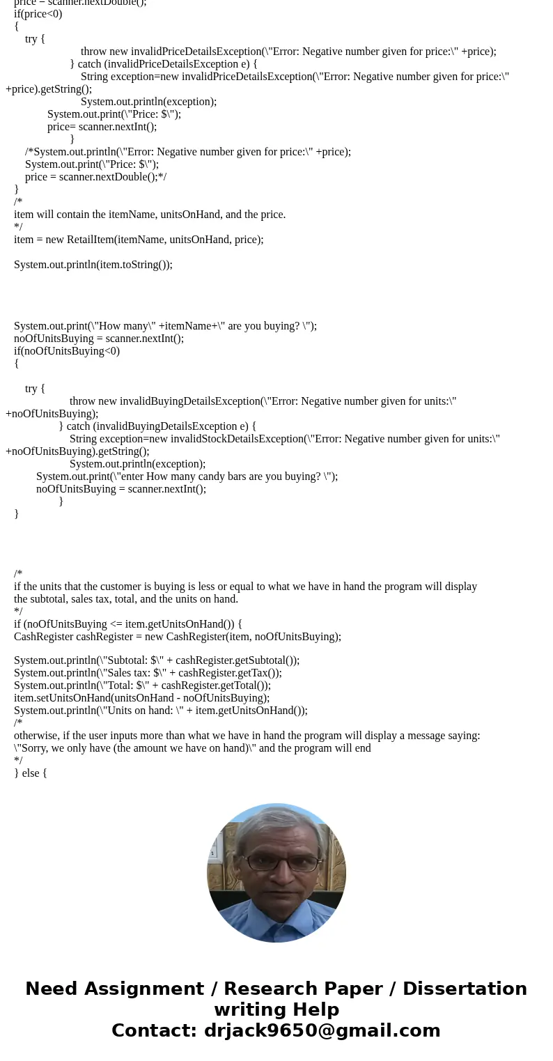 JAVA RetailItem Exceptions Programming Challenge 4 of Chapter 6 required you to write a RetailItem class that holds data pertaining to a retail item. Write an e JAVA RetailItem Exceptions Programming Challenge 4 of Chapter 6 required you to write a RetailItem class that holds data pertaining to a retail item. Write an e