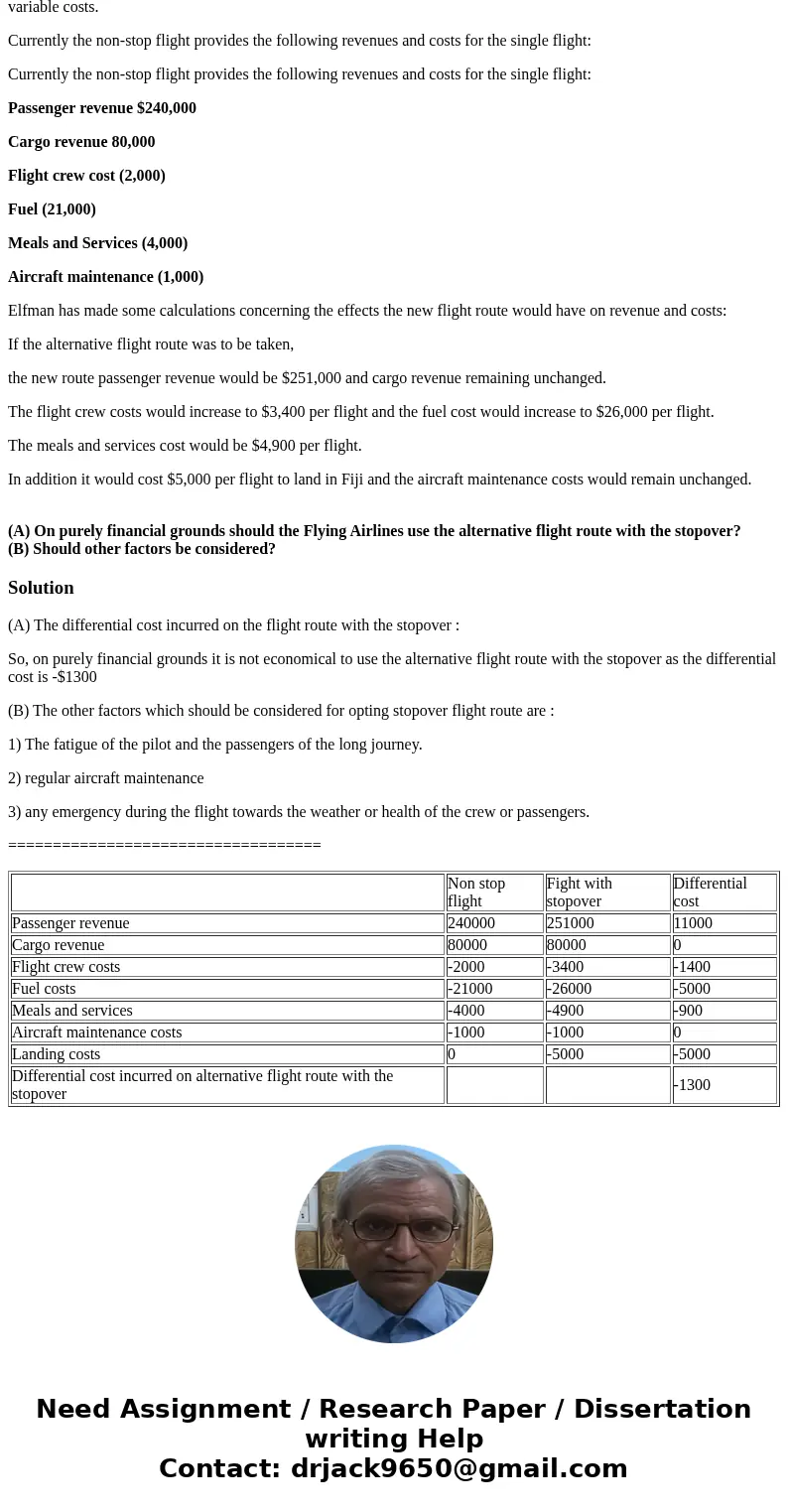 Jenna Elfman, the Manager of Flight Scheduling for the Flying Airlines, is currently considering some alternatives for its flights from Sydney to Hawaii. Curren Jenna Elfman, the Manager of Flight Scheduling for the Flying Airlines, is currently considering some alternatives for its flights from Sydney to Hawaii. Curren