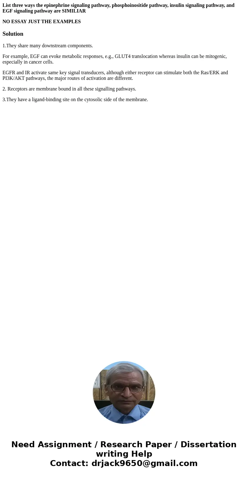 List three ways the epinephrine signaling pathway, phosphoinositide pathway, insulin signaling pathway, and EGF signaling pathway are SIMILIAR NO ESSAY JUST THE