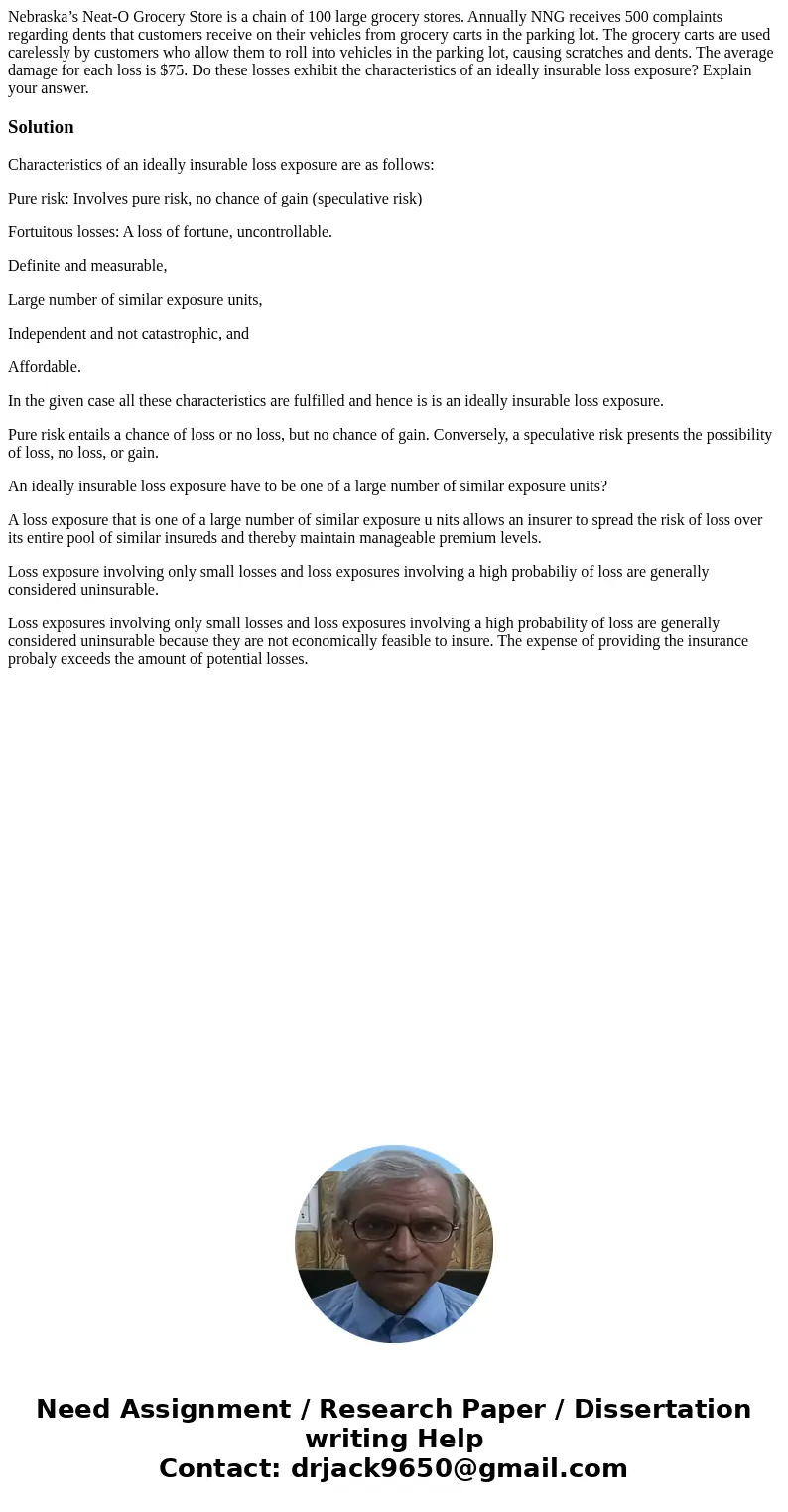 Nebraska’s Neat-O Grocery Store is a chain of 100 large grocery stores. Annually NNG receives 500 complaints regarding dents that customers receive on their veh Nebraska’s Neat-O Grocery Store is a chain of 100 large grocery stores. Annually NNG receives 500 complaints regarding dents that customers receive on their veh