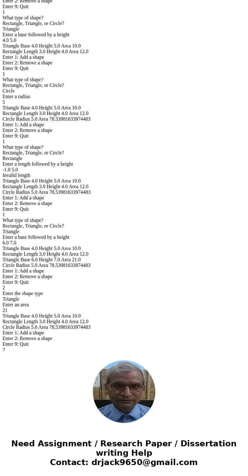 Objective: Write a program where a user populates a collection of various shapes, which is sorted by its area. The user should be able to specify which type of  Objective: Write a program where a user populates a collection of various shapes, which is sorted by its area. The user should be able to specify which type of