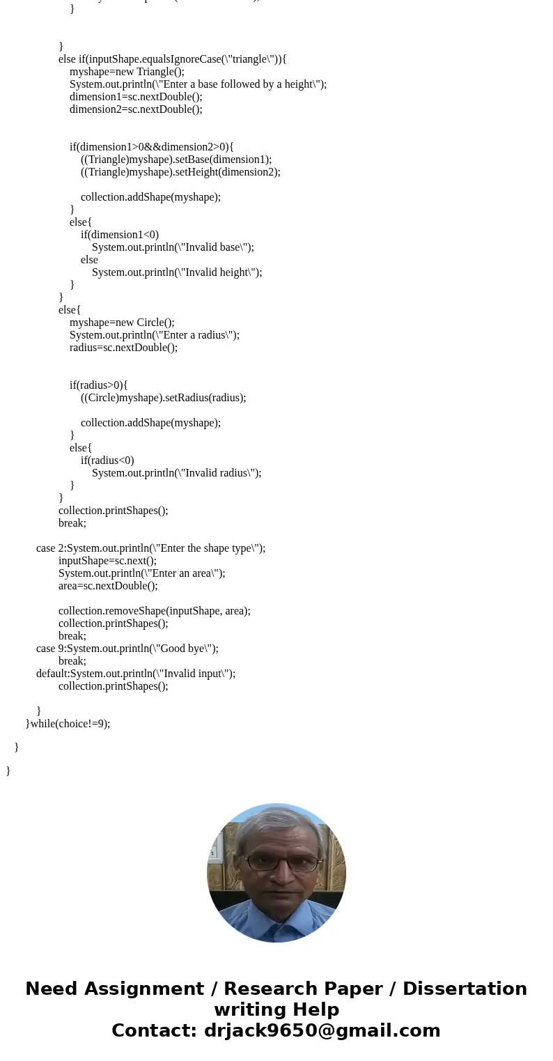 Objective: Write a program where a user populates a collection of various shapes, which is sorted by its area. The user should be able to specify which type of  Objective: Write a program where a user populates a collection of various shapes, which is sorted by its area. The user should be able to specify which type of